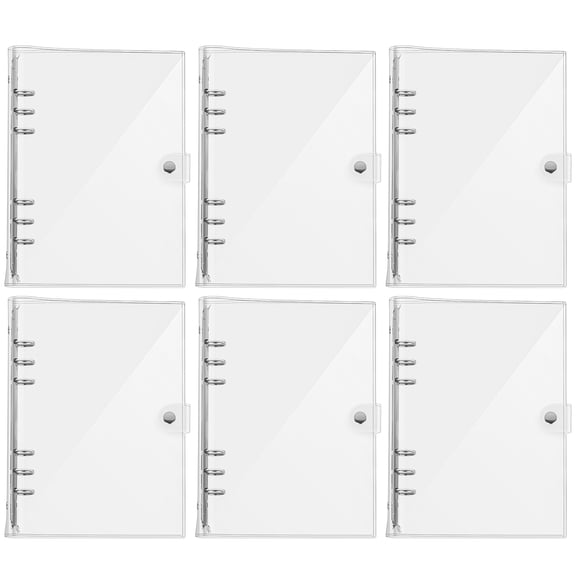 Grusce 6Pcs A5 Transparent PVC Binder 6 Ring Soft Notebook Cover Refillable Notebook Round Ring Binder for 180 Inner Pages and Scrapbooking