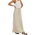 thumbnail image 2 of Coduop Women Satin Long Skirt Solid Color Summer Casual Drawstring Elastic Pencil Skirts, 2 of 4