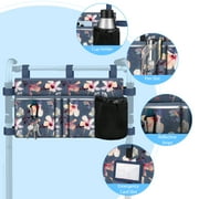 FINPAC Large Walker Tote Bag with Cup Holder, Folding Walker Attachment Hands-Free Storage Basket Mobility Aid Accessory Pouch for Elderly, Senior, Blooming Hibiscus