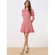 thumbnail image 3 of Vestido casual de verano con estampado de cuadros con volantes y mangas abullonadas con cuello Peter Pan Rojo XL, 3 of 5