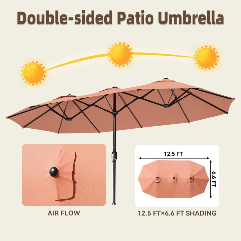 Meetleisure 12.5FT Outdoor Patio Double-Sided Umbrella with Crank Handle, Large Shade for Garden Poolside Backyard,Pink