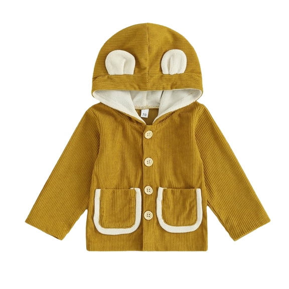 KYAIGUO Baby Boys Girls Corduroy Jacket Coats Long Sleeve Hoodie Single Breasted Spring Autumn Coats Outerwear for Infant Toddler 6 Months-4 Years