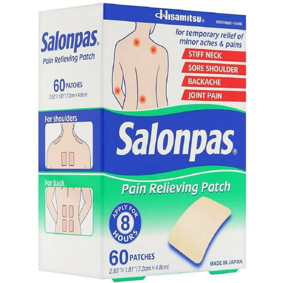 Salonpas Pain Relieving Patches For Aches of Muscles & Joints, Apply For 8-Hours, 60 Count