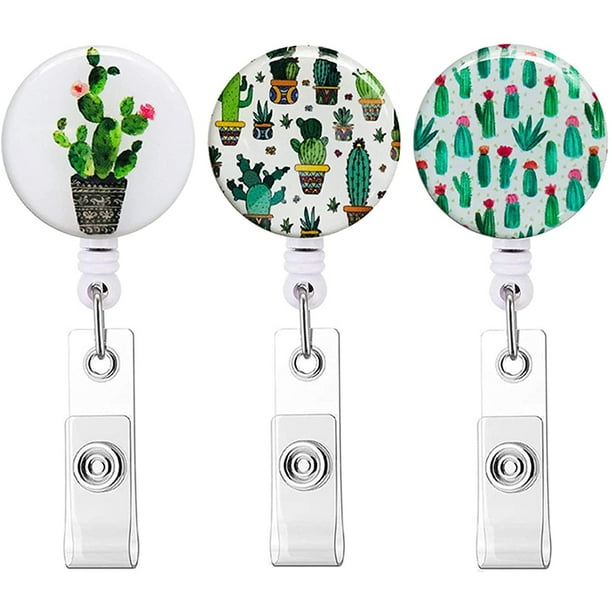 LAICAIW Badge Reel Retractable Badge Holder, Nurse Badge Reels with  Alligator Clip, Name Decorative Badge Clip on ID Card Holders (3pack  Cactus) 