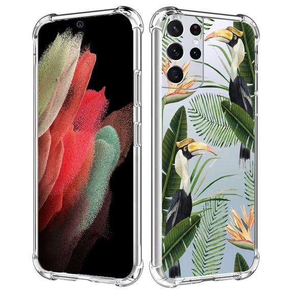 Birds of Paradise Clear Case for Samsung Galaxy S21 Ultra,Aesthetic Art Design Case for Men Women,Unique Trendy Transparent TPU Bumper Case Cover