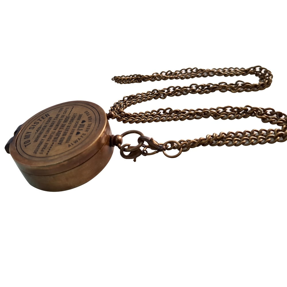 CollectiblesBuy Handmade Brass Vintage Nautical Engraved Pocket Compass Detachable Chain for My Sister Outdoor Navigation Camping & Hiking
