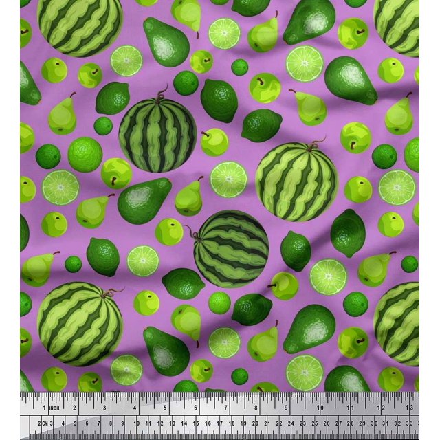 Soimoi Rayon Fabric Pear,Lemon & Watermelon Fruits Printed Fabric 1 Yard 42 Inch Wide