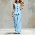 thumbnail image 3 of Zynoxe 2 Piece Sets for Women Relaxed Sleeveless Button Down Vest Wide Leg Pants Suit Lightweight Loose Solid Color Lounge Set With Pockets Stylish Versatile Summer Vacation Outfits 2XL, 3 of 8