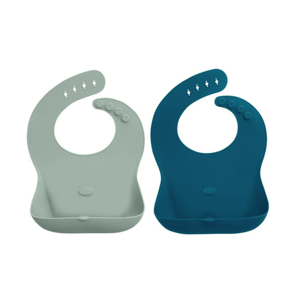 Abiie Ruby Wrapp Silicone Bibs for Babies with Front Pocket - Waterproof Bib - Stain Resistant - Silicone Toddler Bibs - Combo (Sage Green & Space Blue)