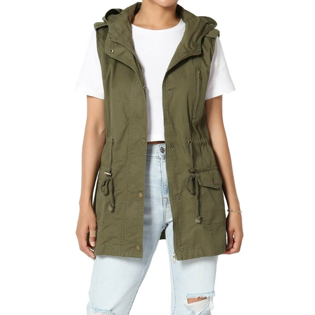 TheMogan Women's PLUS Drawstring Loose Fit Utility Vest Sleeveless Military Jacket