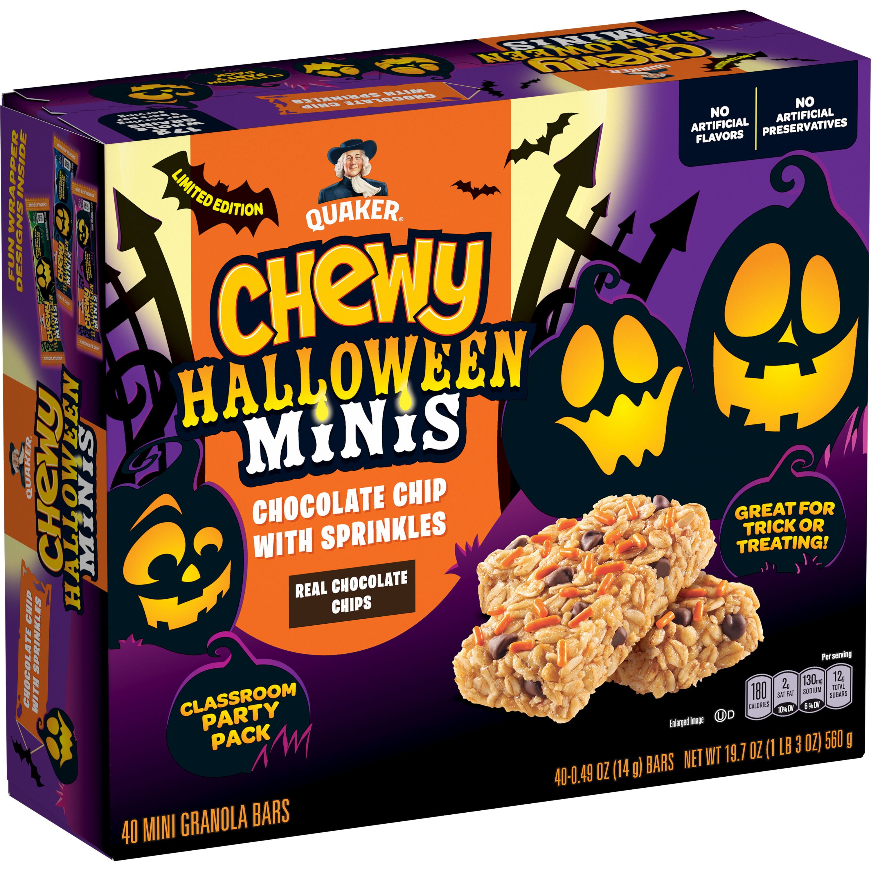 Quaker Chewy Halloween Minis Granola Bars, Chocolate Chip, 40 Count