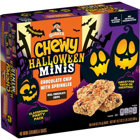 Quaker Chewy Halloween Minis Granola Bars, Chocolate Chip, 40 Count