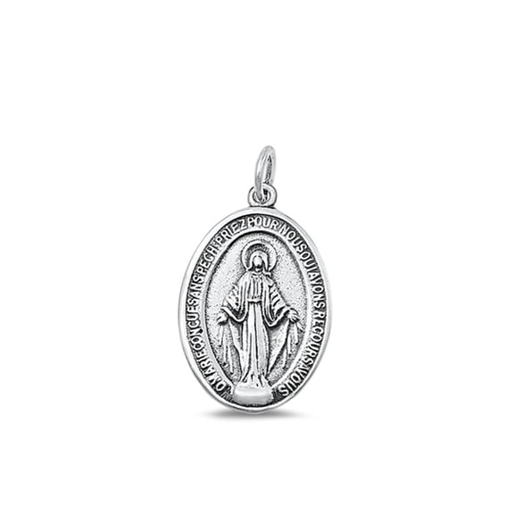 Sterling Silver Saint Medallion Pendant Oxidized Christian Charm .925 Jewelry Female Unisex