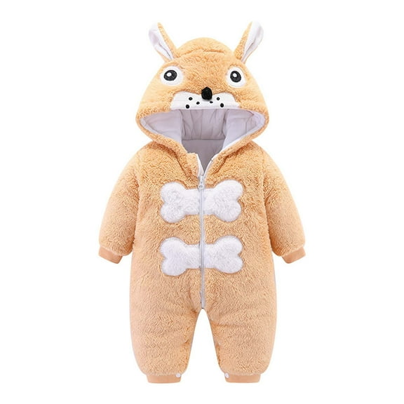 MeetoTime Baby Boys Girls Fleece Jumpsuits Hooded Long Sleeve Winter Thickened Infant Toddler Rompers Baby Outdoor Clothes