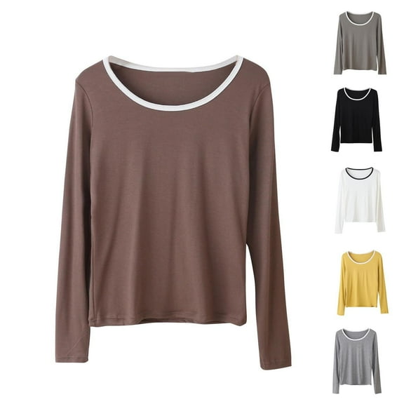 Ahuyic Womens Long Sleeved Blouse Crew Neck Fall/Winter Warm Tops For Women, Fashion Womens Casual Print Round Neck 3/4 Sleeve T-shirt Top Blouse,XXL