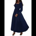 thumbnail image 1 of Vestido Bohemio Informal para Mujer, Estilo Resort, con Escote en U, Mangas Abullonadas y Corte A Azul Marino M, 1 of 9