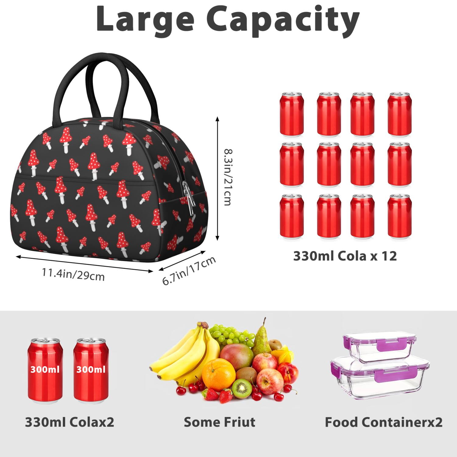 Vintage Mushroom Lunch Box – Reusable Insulated Bag with Botanical Fungi Design, Ideal for Work or Outdoors