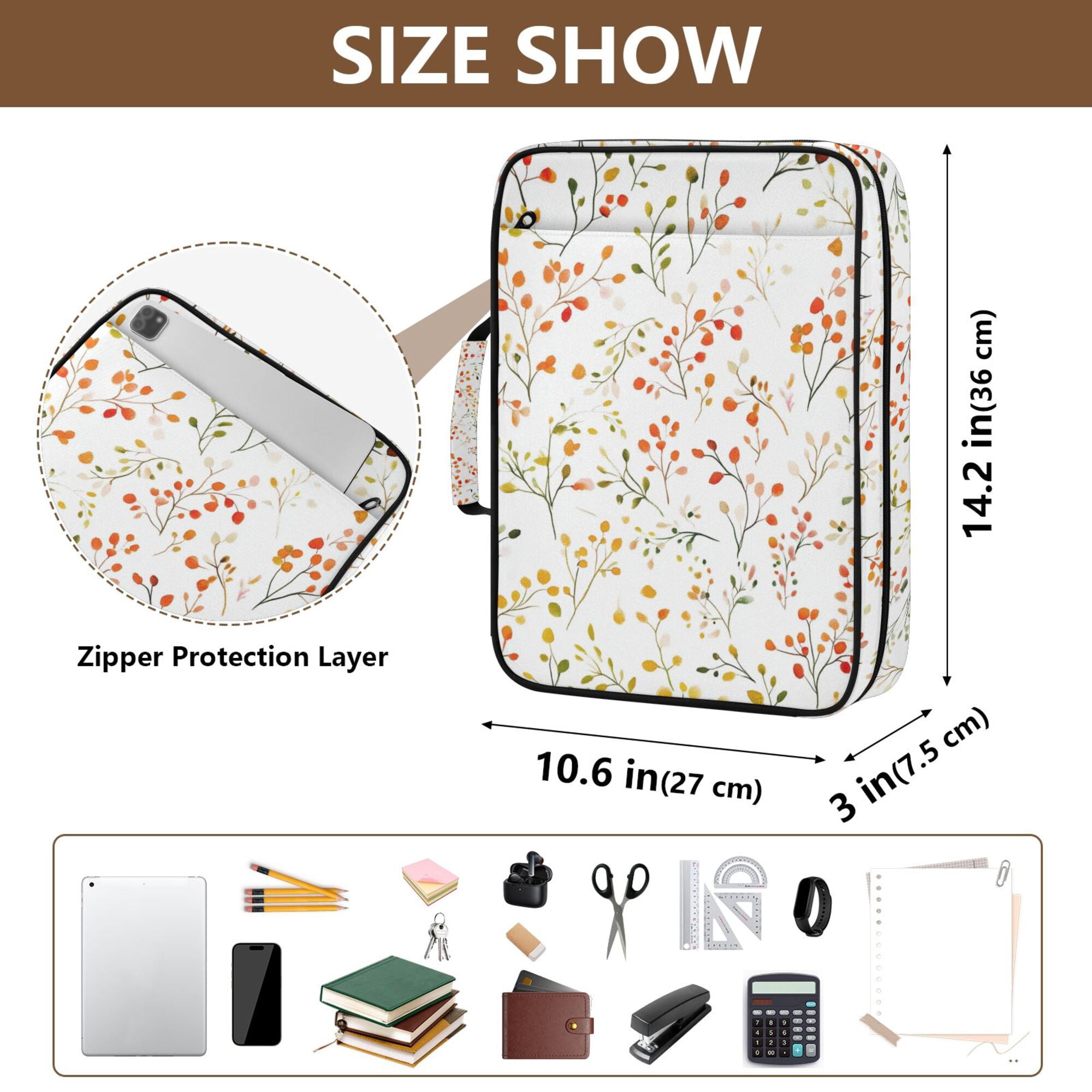 FORMRS Accordion File Folder A4 Size 7-Pocket Expanding Document Organizer Bag with 3 Ring Binder, Small Floral Pattern