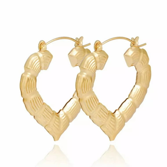JoeytheJewelryNY 18k Layered Real Gold Filled hearts bamboo hoop earrings #53