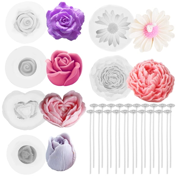 69-Pack Flower Candle Mold for Candle Making, Silicone Mold for Soy Wax, Beeswax & Resin Craft – with 20 Candlewicks, Perfect for Valentine & Mother’s Day