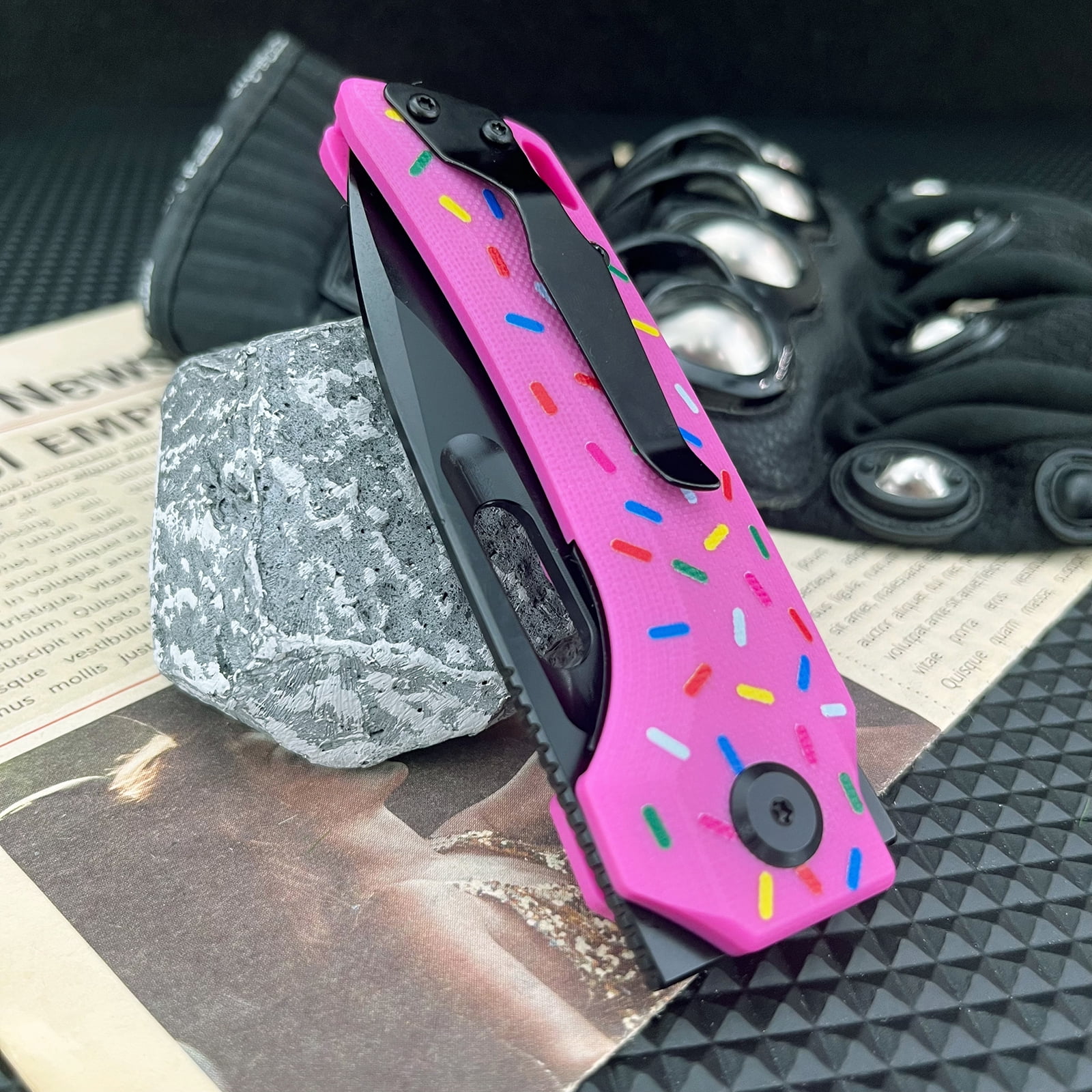 Pink Pocket Knife for EDC, Folding Utility Knife with 3.15 inch D2 Blade, G10 Handle, Fashion Gifts for Women