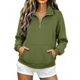 thumbnail image 4 of BovemsiWomen's Fleece Sweatshirt Right Shoulder Loose Zipper Pullover Design Fashion Outfits Clothes Green XXL, 4 of 4