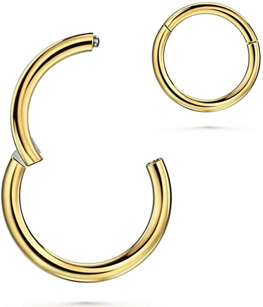 20G-18G-16G-14G-12G-10G 5/6/7/8/9/10/11/12/13/14/16mm 316l Surgical Steel Hinged Clicker Segment Septum Lip Nose Hoop Ring Helix Daith Cartilage Tragus Ring Body Piercing Jewelry Earring for Women 1pc 
