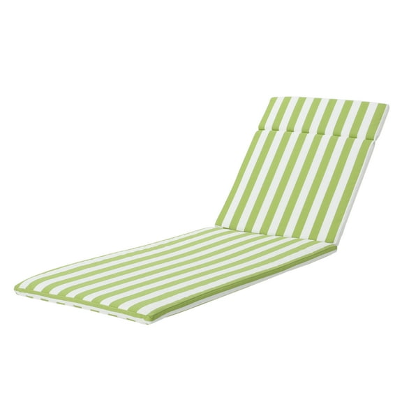 GDF Studio Olivia Outdoor Water Resistant Fabric Chaise Lounge Cushion, Green and White Striped
