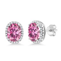 Gem Stone King 925 Sterling Silver Pink Moissanite Stud Earrings for Women (4.48 Cttw, Oval 9X7MM)