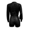 thumbnail image 4 of Skinny Slim Fit Sequin Crew Neck Long Sleeve Rompers,Women's Split Shorts Jumpsuit, 4 of 4