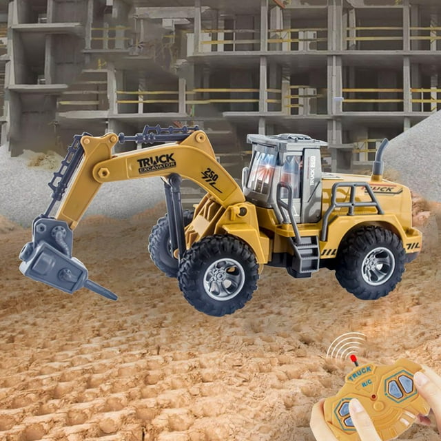 SPOORYYO 4-Channel Remote Control Excavator Toy with Lights and Full Function Operation for Outdoor Play