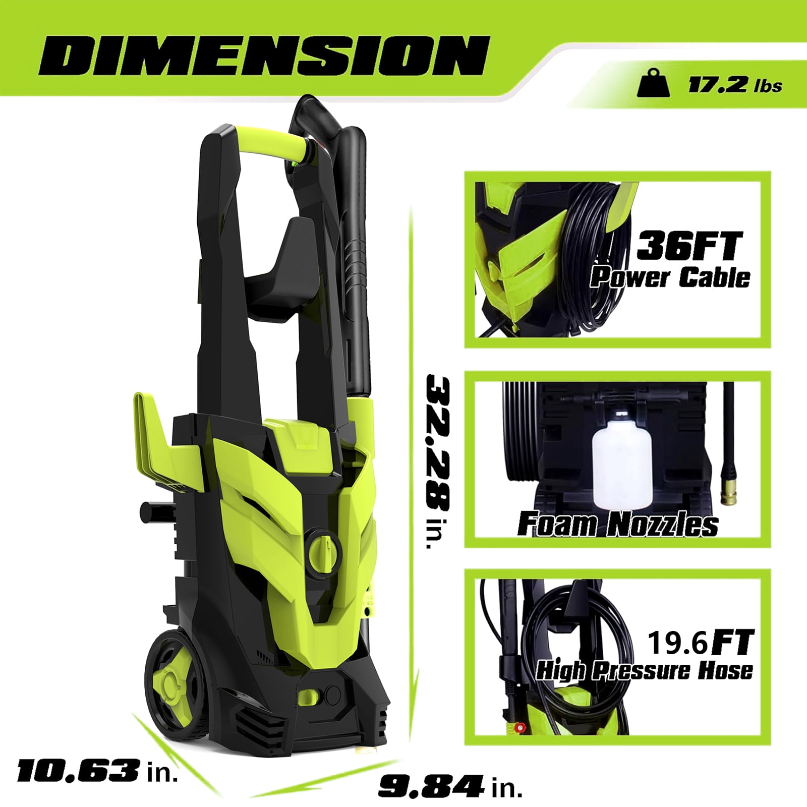 SUGIFT Electric 3500 PSI at 2.4 GPM Corded Cold Water Pressure Washer, Includes Foam Cannon