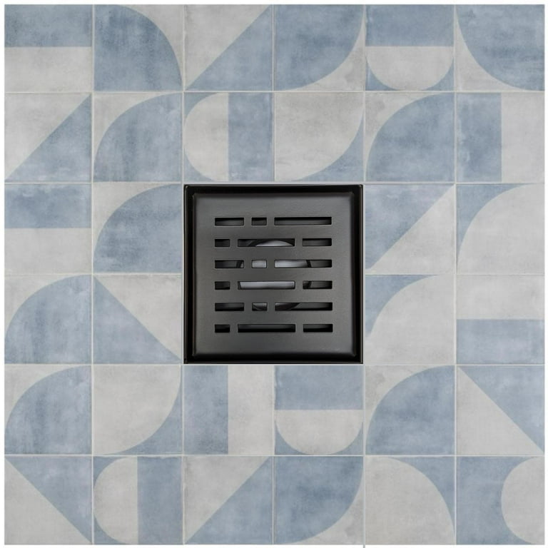 Neodrain 4 Inch Square Shower Drain With Removable Quadrato Pattern Grate, Matte Black 304 Stainless Steel Square Drain, With Watermark&CUPC Certified, Hair Strainer