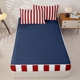 thumbnail image 4 of Manfei Red White Stripes Zipper Twin Comforter Sets with Fitted Sheet and 2 Pillowcases,Modern Geometric Zipper Bedding Set,Navy Blue Reversible,4pcs, 4 of 8