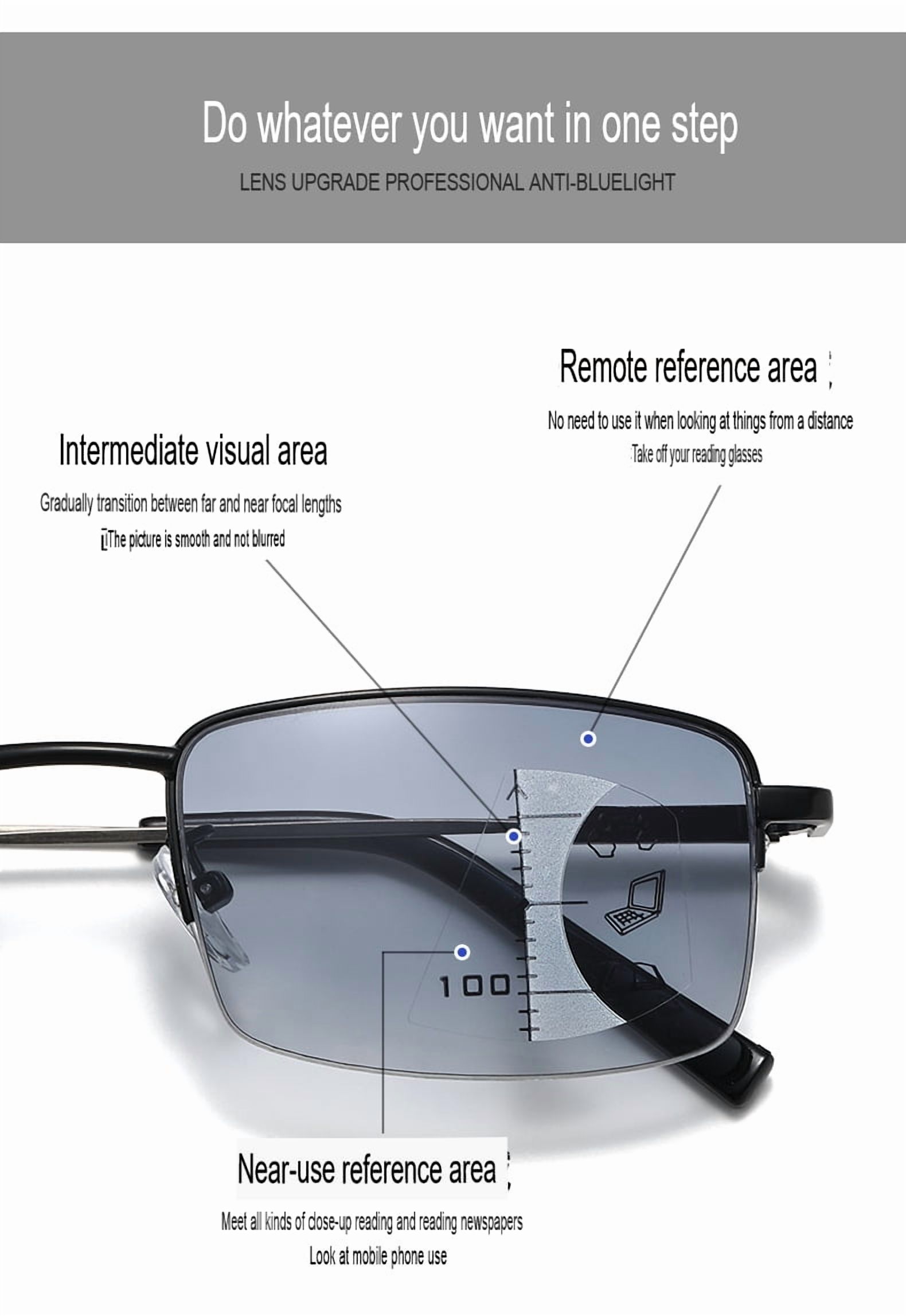Progressive Photochromic Reading Glasses for Men Blue Light Blocking Multifocus Lens Computer Readers Near Far Vision Magnification 1.5x,Gold