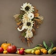 thumbnail image 3 of Artificial Pumpkins Wreaths White Sunflower Autumn Wreath with Leaves Flower Fall Door Garland Thank silk flower, 3 of 6