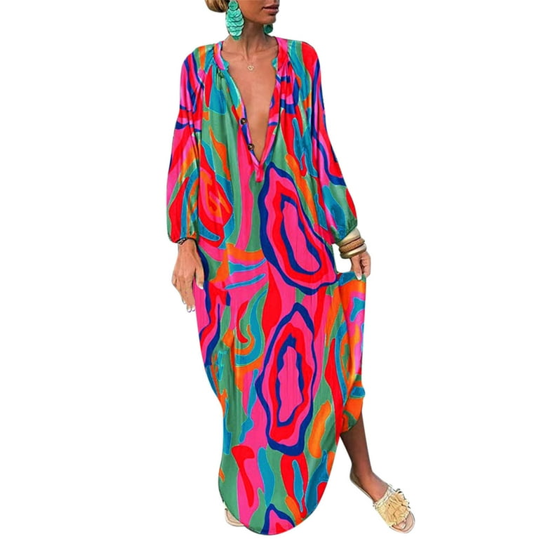 fvwitlyh Long Dresses for Women Women Button Up Floral Print Party Split  Flowy Maxi Dress - Walmart.com