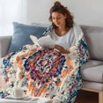 thumbnail image 3 of Boho Orange Blue Throw Blanket, Flannel Fleece Blanket with Striped Design for Couch, Boho Vintage Geometric Ethnic Art Soft Breathable All Season Plush Blankets for Sofa Office Travel 40"x50", 3 of 9