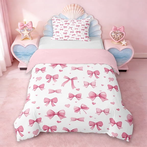 Erosebridal Cute Pink Bowknot Kids Twin Bedding,Cute Princess Bowknot Duvet Cover Set For Girls,Reversible Pink,2pcs(No Comforter)