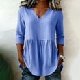 thumbnail image 2 of Sevevn Women's Striped 3/4 Sleeve V Neck Blouse Casual Loose Fit Peplum Tunic Top Blue L, 2 of 6