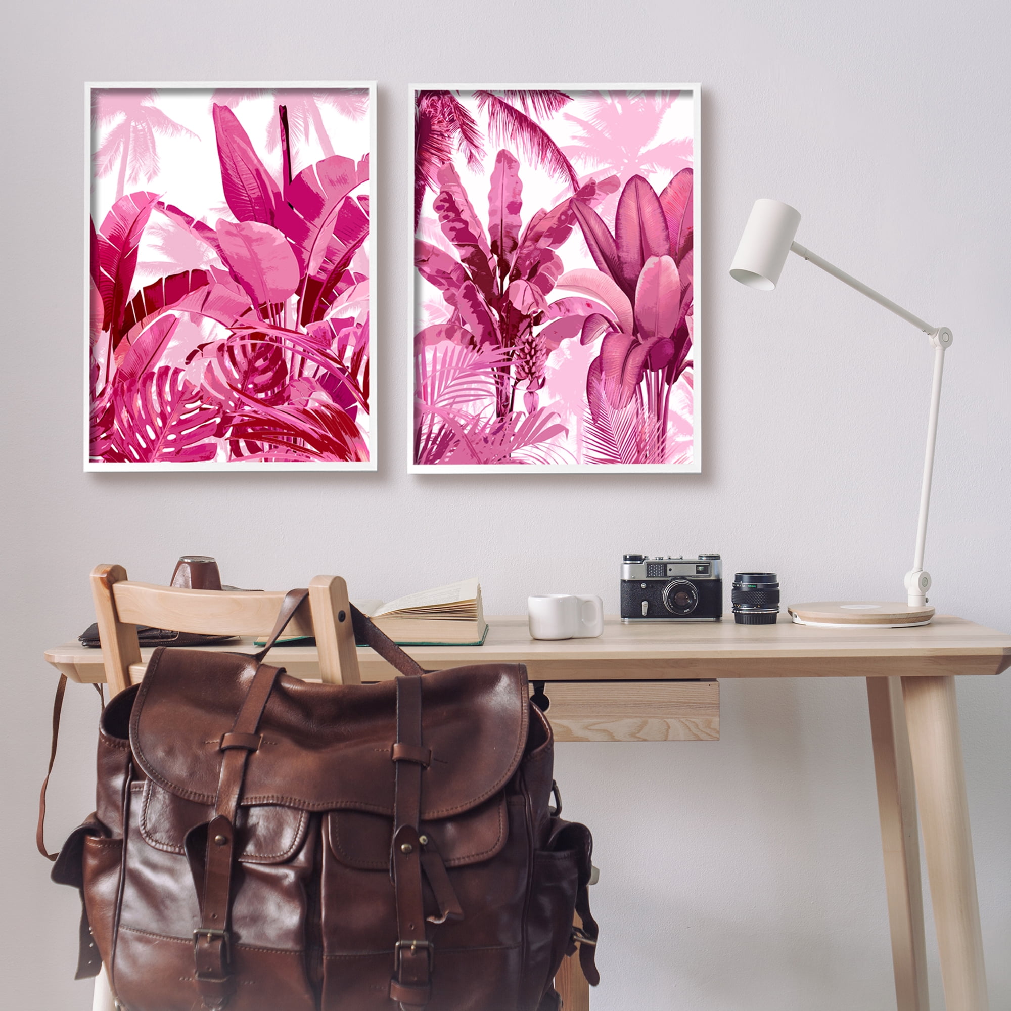 Stupell Industries Pink Palm Tree Leaves Botanical & Floral Painting White Framed Art Print Wall Art, 24 x 30