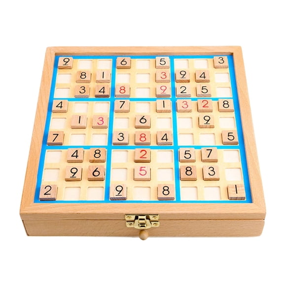 Yinanstore Wooden Sudoku Board,Math Toy Family Games Number Thinking Brain Teaser Lightweight Puzzles Playset Desktop Game for Kids Gift blue