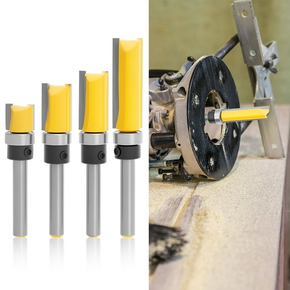 4Pcs Pattern Flush Trim Router Bit Set Carbide Bearing Carbide Router Bits Precision Cutting Milling Cutter Tool for Wood