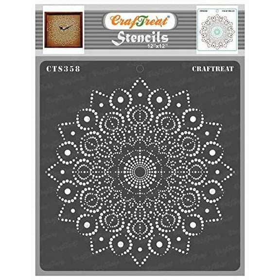 CrafTreat Dot Mandala Stencils for Painting on Wood, Canvas, Paper, Fabric, Floor, Wall and Tile - Peacock Dot Mandala - 12x12 Inches - Reusable DIY Art and Craft Stencils Mandala Large