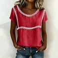 thumbnail image 4 of YUGYXL Spring T-Shirts for Women Short Sleeve Crewneck Loose Fit Casual Summer Tops Lightweight Lace Patchwork Tee Red Tops S, 4 of 7