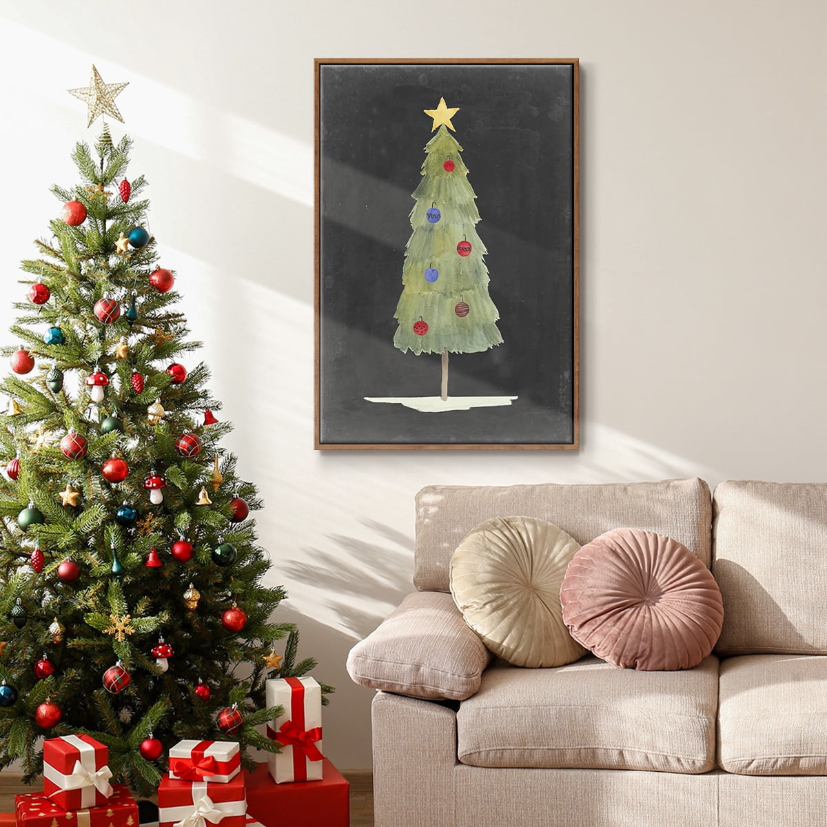 Christmas Glow II - Framed Gallery Wrapped Holiday Canvas - 25 x 37 - Rosewood Frame