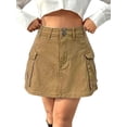 thumbnail image 2 of Jaimenalin Women'S Y2K Denim Cargo Skort - High Waisted Mini Skirt Shorts with Multifunctional Pockets Khaki S, 2 of 8