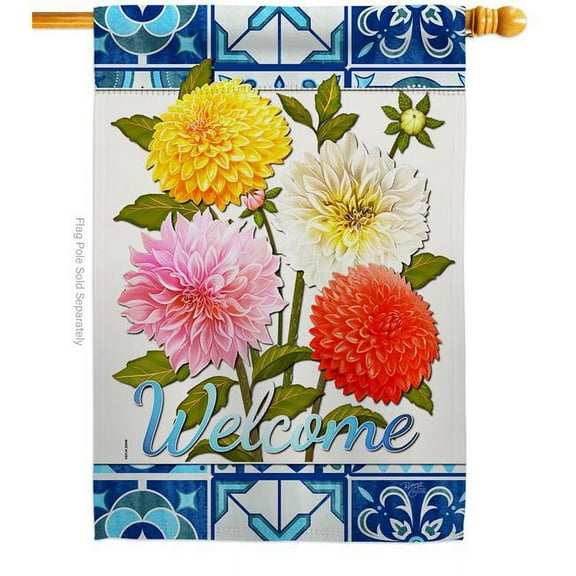 Breeze Decor H104107-BO Dahlia Bouquet Floral Double-Sided Garden Decorative House Flag, Multi Color