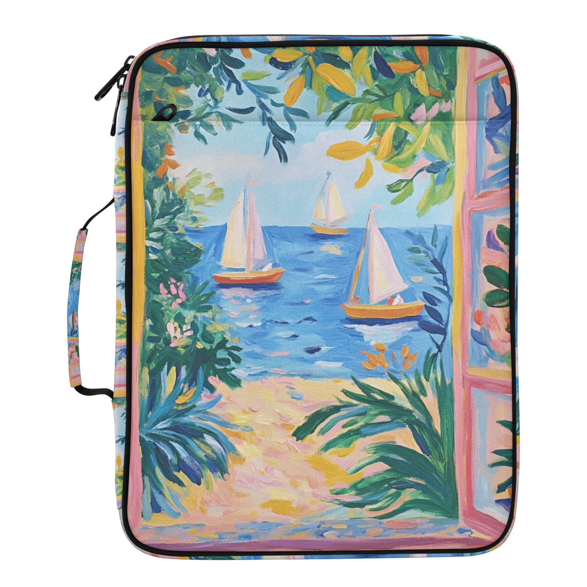 FORMRS Accordion File Folder A4 Size 7-Pocket Expanding Document Organizer Bag with 3 Ring Binder, Blue Seaside