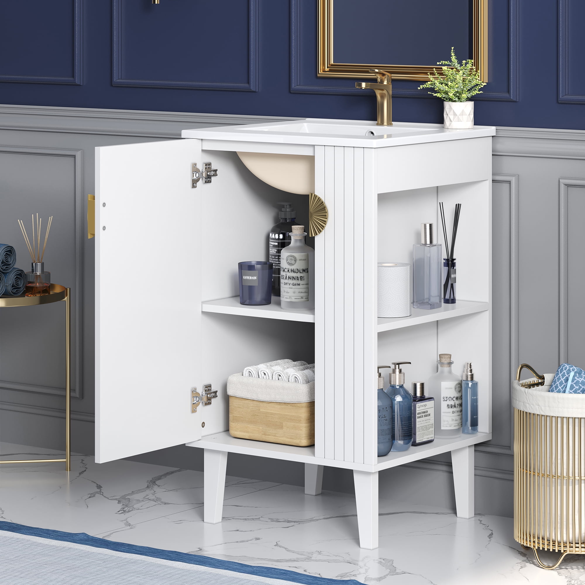 Harper & Bright Designs 20" Small Bathroom Vanity with Sink, Freestanding Storage Cabinet, French Style Bathroom Floor Cabinet, White